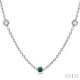 2.85 MM Emerald and 1/2 Ctw Round Cut Diamond Precious Station Necklace in 14K White Gold